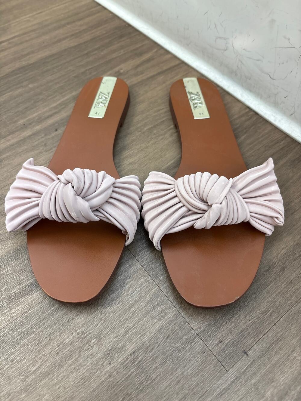Zara Light Pink Bow Slides Sz 10.5